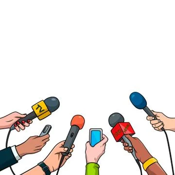 Journalism concept vector illustration in pop art comic style. Set of hands Illustrazione stock