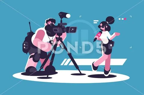 Journalist and cameraman doing report together Stock Illustration