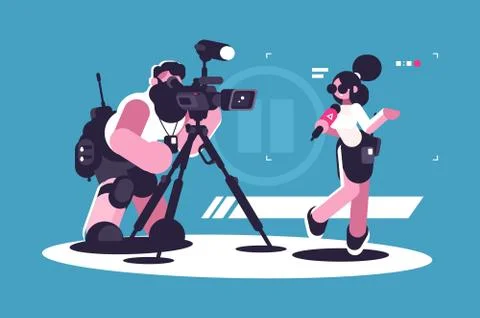 Journalist and cameraman doing report together Stock Illustration