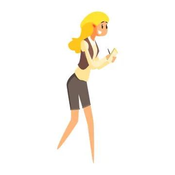 Journalist With Block note And Pen, Official Press Reporter Working, Collecting Illustrazione stock