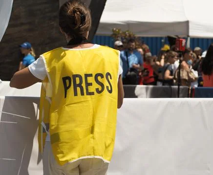 Journalist with camera 스톡 사진