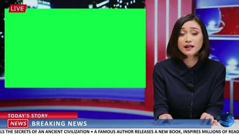Journalist does report with greenscreen Video stock 249222181