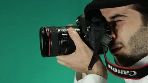 A journalist filming on green screen Stock Footage 77846424