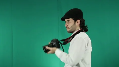 A journalist filming on green screen Stock Footage 77846432