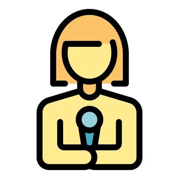 Journalist holding microphone giving interview or news report Stock Illustration