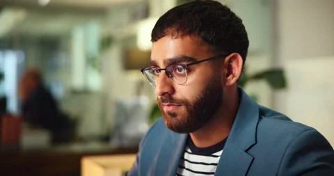 Journalist, man and computer research in office for story deadline, article Video stock 300749967