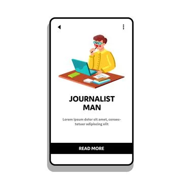 Journalist Man Write Article For Newspaper Vector Stock Illustration