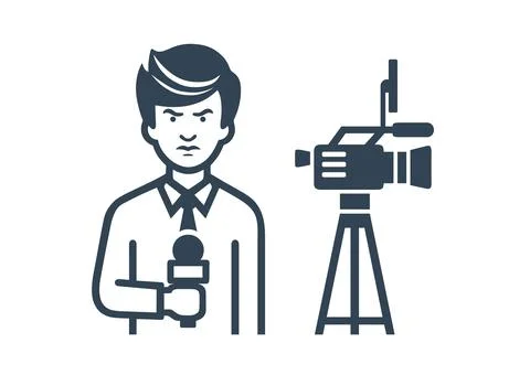 Journalist with microphone and video camera Stock Illustration