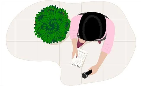 A journalist with a microphone conducts an interview, viewed from above Ilustração Stock