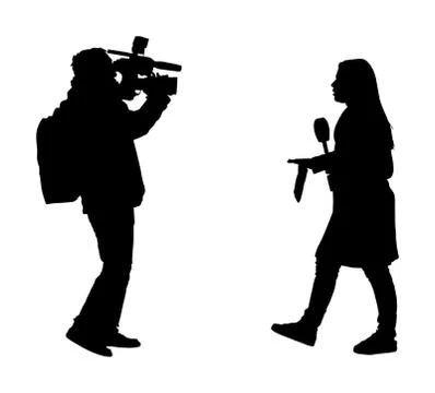 Journalist News Reporter Interview and camera crew vector silhouette Stock Illustration