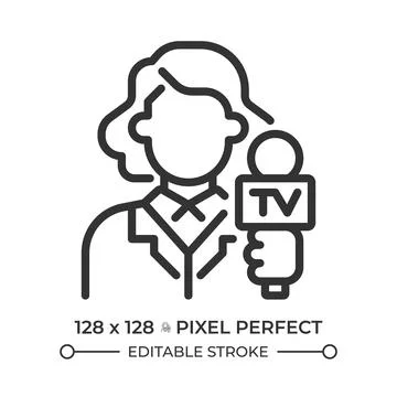 Journalist pixel perfect line icon Stock Illustration