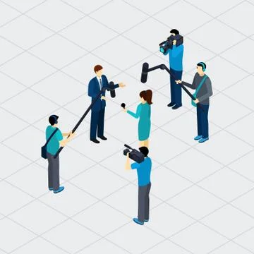 Journalist Profession Teamwork Isometric Banner 스톡 일러스트