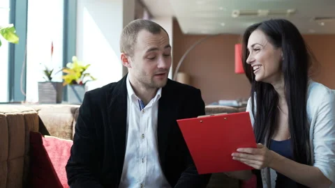 The journalist take interview from director of big startup company. Caucasian be Video stock 199492292