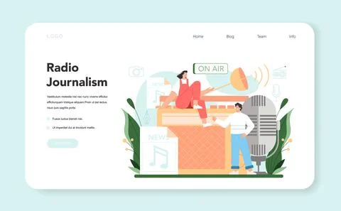 Journalist web banner or landing page. Idea of news broadcast in the studio Stock Illustration