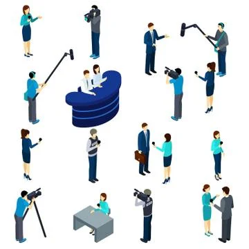 Journalist Work Isometric Icons Set Stock Illustration