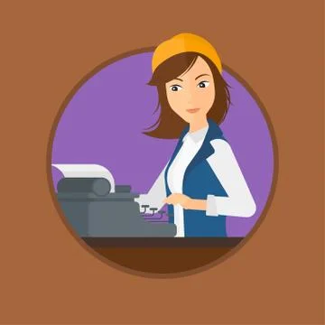 Journalist working on retro typewriter. Illustrazione stock