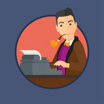 Journalist working on retro typewriter. Illustrazione stock