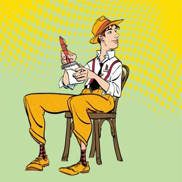 Journalist writes the text. Journalist interviewing somebody. Retro journalist. Stock Illustration