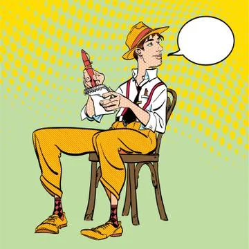 Journalist writes the text. Journalist interviewing somebody. Retro journalist. Stock Illustration