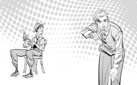 Journalist writes the text. Journalist interviewing somebody. Retro journalist. Illustrazione stock