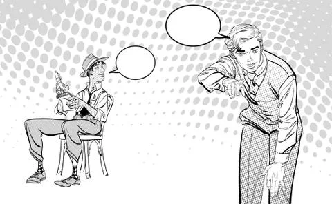 Journalist writes the text. Journalist interviewing somebody. Retro journalist. Illustrazione stock
