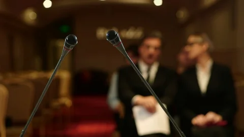 Journalists in the hall are waiting for the beginning of press conference. View Stock Footage 101795875