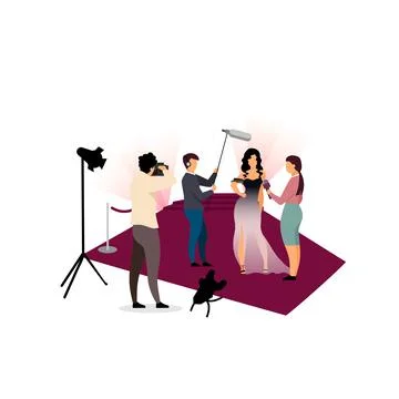 Journalists interviewing celebrity flat vector illustration イラスト素材