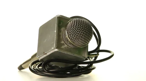 Journalist's microphone on a white background loop Stock Footage 30787499
