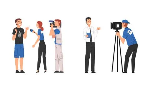 Journalists taking interview and making news cartoon vector illustration 库存插图