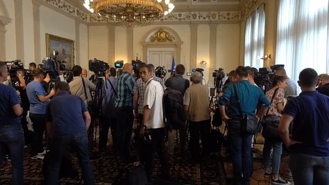 Journalists Waiting In Press Center Press Conference Stock Footage 79947492