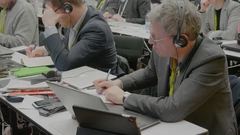 Journalists working at the Munich Security Summit 2018 Stock Footage 87299646