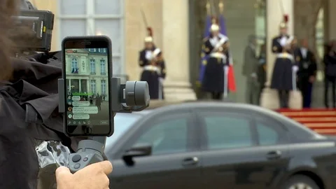 Journalists in the yard the Elysee Palace 2 Stock Footage 99315639