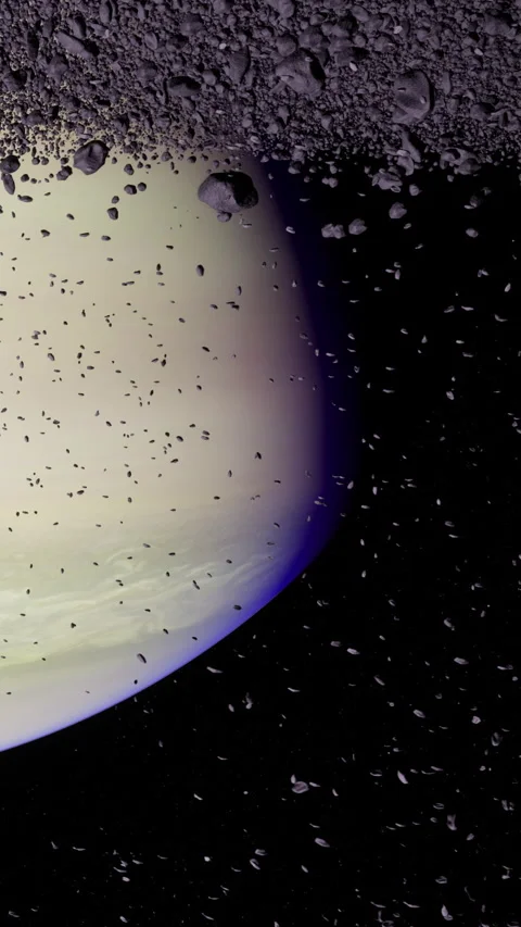 Journey across the cosmic dance of asteroids near an enchanting planet Stock Footage 331821310