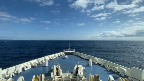 Journey Across the Deep: Ship's Bow in Open Ocean Stock Footage 247815972