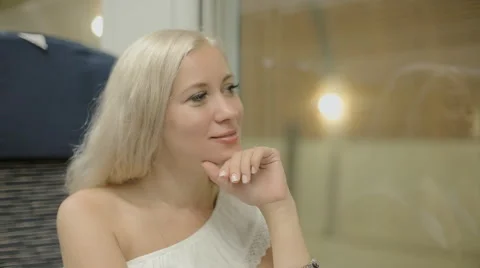 Journey of the blonde in the train Stock Footage 59805242