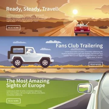 Journey by car. Vector web banners. Stock Illustration