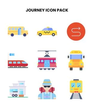Journey Flat Vector Icons Pack Stock Illustration