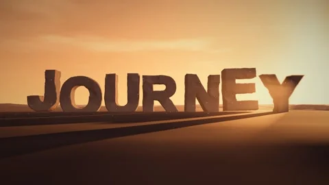 Journey Giant Eroded Stone Letters Standing in a Desert at Sunset with Stock Footage 342079550