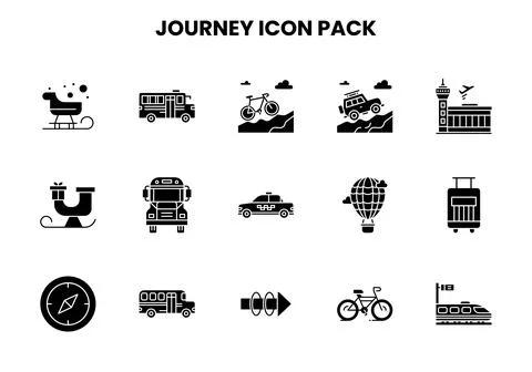 Journey Glyph Vector Icons Pack Illustrazione stock