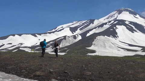 Journey to Kamchatka Peninsula. Valley of Koryaksky and Avachinsky volcanoes. Stock Footage