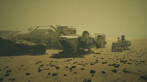 Journey to Mars with multiple landers and exploring vehicles scene Stock Footage 340665840