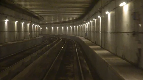 Journey on the modern driverless underground Rail Metro System Stock Footage 86377610