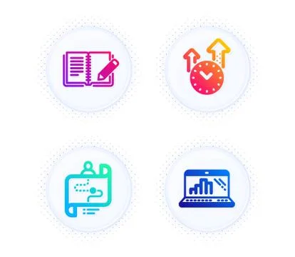 Journey path, Time management and Feedback icons set. Graph laptop sign. Vector Stock Illustration