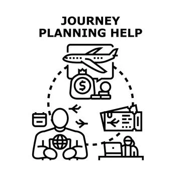 Journey planning help concept providing travel and booking assistance Stock Illustration