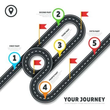 Journey road map business vector cartography infographic template with pins and イラスト素材