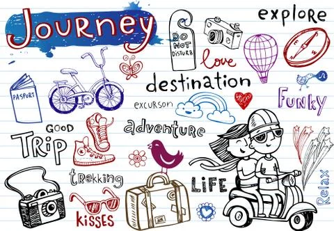 Journey, set of funky doodles Stock Illustration