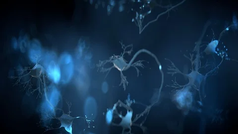 Journey through brain and network of neuron cells and synapses. Stock Footage