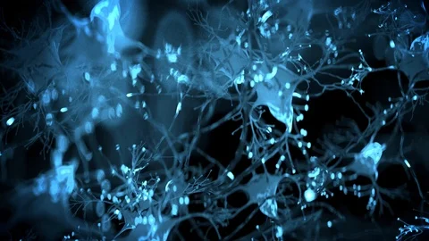 Journey through brain and network of neuron cells and synapses. Stock Footage