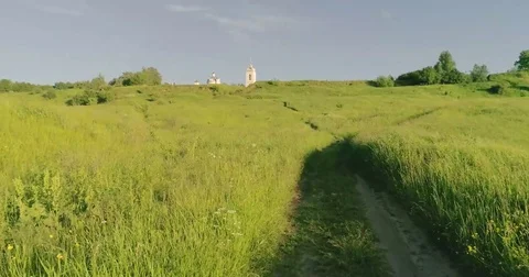 Journey through the Golden Ring. Drone flying under Orthodox cathedral, green Video stock 82323459