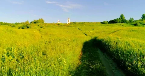 Journey through the Golden Ring. Drone flying under Orthodox cathedral, green Video stock 82323977